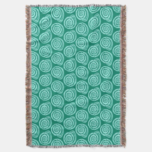 Spiral Seashell Block Print, Turquoise en Aqua Deken (Voorkant Verticaal)