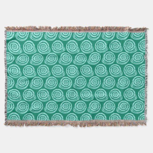 Spiral Seashell Block Print, Turquoise en Aqua Deken (Voorkant)