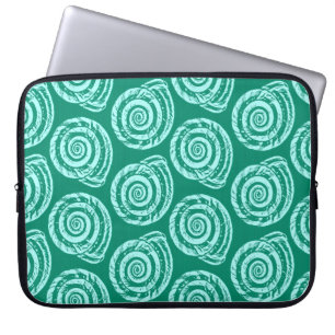 Spiral Seashell Block Print, Turquoise en Aqua Laptop Sleeve