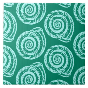 Spiral Seashell Block Print, Turquoise en Aqua Tegeltje