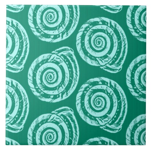 Spiral Seashell Block Print, Turquoise en Aqua Tegeltje (Voorkant)