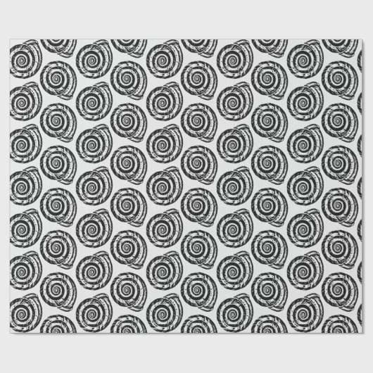 Spiral Seashell Block Print, zwart-wit Cadeaupapier (Vlak)