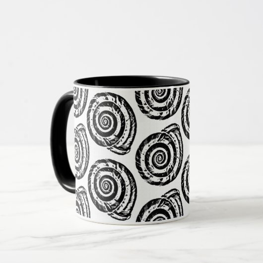 Spiral Seashell Block Print, zwart-wit Mok (Voorkant links)