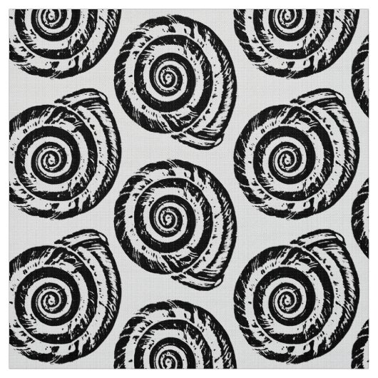 Spiral Seashell Block Print, zwart-wit Stof (Swatch)