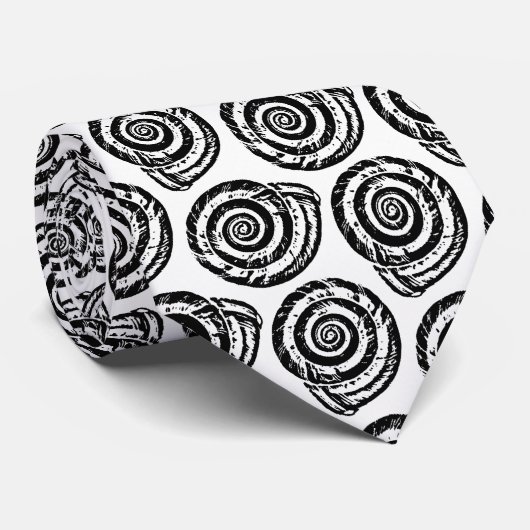 Spiral Seashell Block Print, zwart-wit Stropdas (Opgerold)