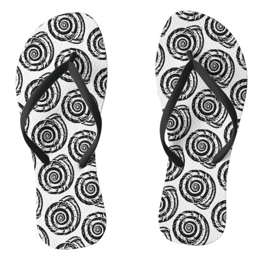 Spiral Seashell Block Print, zwart-wit Teenslippers (Voetbed)