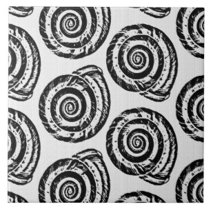 Spiral Seashell Block Print, zwart-wit Tegeltje