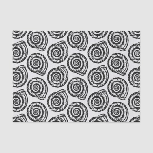 Spiral Seashell Block Print, zwart-wit Tissuepapier (Voorkant)