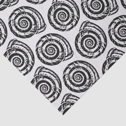 Spiral Seashell Block Print, zwart-wit Tissuepapier (Detail)