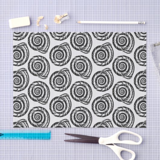 Spiral Seashell Block Print, zwart-wit Tissuepapier (Craft)