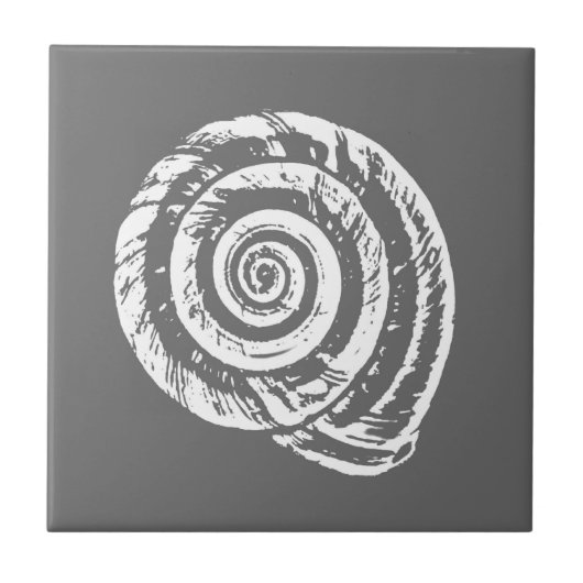 Spiral Seashell, grijs / grijs en wit Tegeltje (Voorkant)