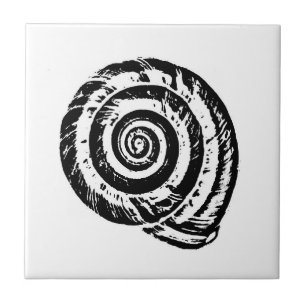Spiral Seashell, zwart en wit Tegeltje