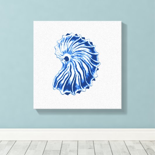 Spiral Shell, Indigo Blue en White Canvas Afdruk (Insitu (Houten vloer))