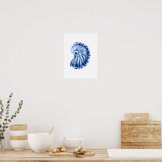 Spiral Shell, Indigo Blue en White Poster (Keuken)