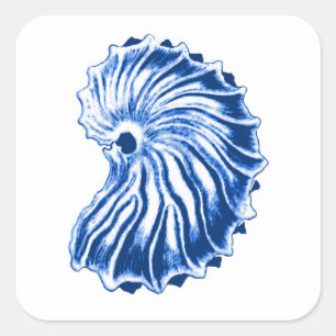 Spiral Shell, Indigo Blue en White Vierkante Sticker