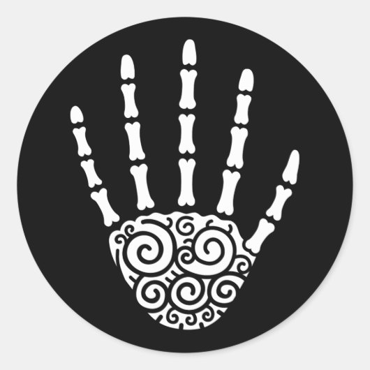 Spiral Skeleton Hand Ronde Sticker (Voorkant)