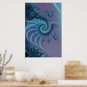 Spiral Staircase | Blauwe en roze fractale kunst Poster (Keuken)