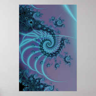 Spiral Staircase   Blauwe en roze fractale kunst Poster