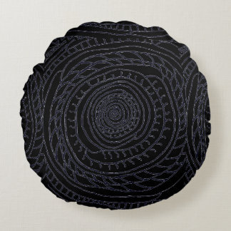 Spiral Sun Round Pillow (Black and Blue Edition) Rond Kussen