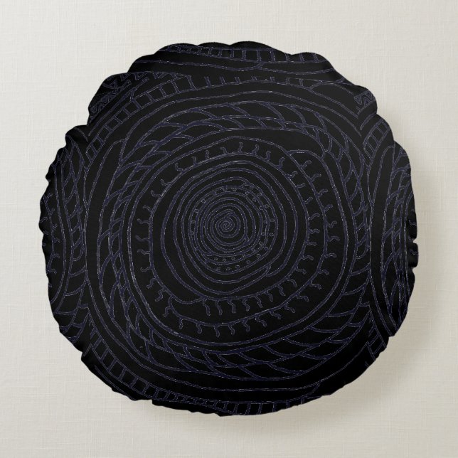 Spiral Sun Round Pillow (Black and Blue Edition) Rond Kussen (Voorkant)