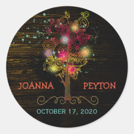 Spiral Trees Rural Wedding Save the Date Ronde Sticker