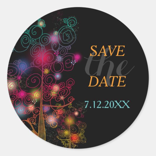 Spiral Trees Wedding Save the Date Ronde Sticker (Voorkant)