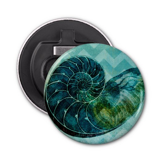 Spiral Turquoise Conch Shell Button Flesopener (Voorkant)