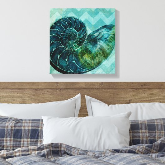 Spiral Turquoise Conch Shell Canvas Afdruk (Insitu (Slaapkamer))
