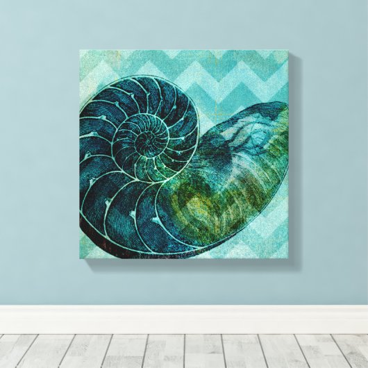 Spiral Turquoise Conch Shell Canvas Afdruk (Insitu (Houten vloer))