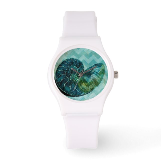 Spiral Turquoise Conch Shell Horloge (Voorkant)