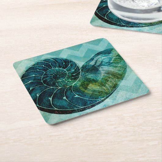 Spiral Turquoise Conch Shell Kartonnen Onderzetters (Schuin)