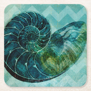 Spiral Turquoise Conch Shell Kartonnen Onderzetters