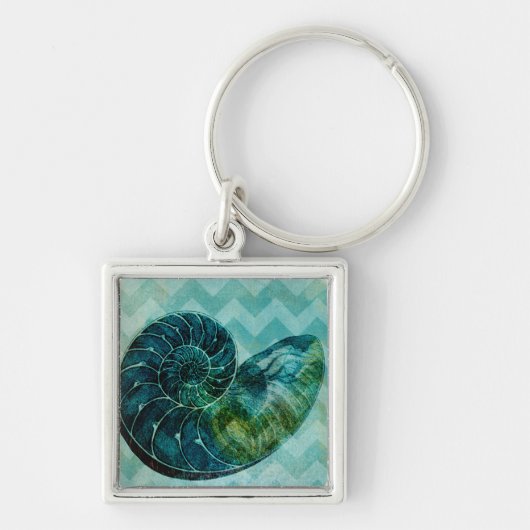 Spiral Turquoise Conch Shell Sleutelhanger (Voorkant)