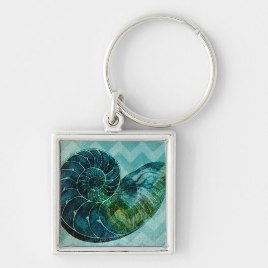 Spiral Turquoise Conch Shell Sleutelhanger (Voorkant)