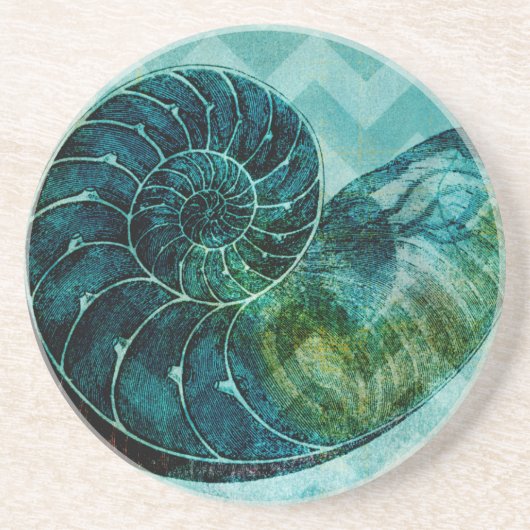 Spiral Turquoise Conch Shell Zandsteen Onderzetter (Voorkant)