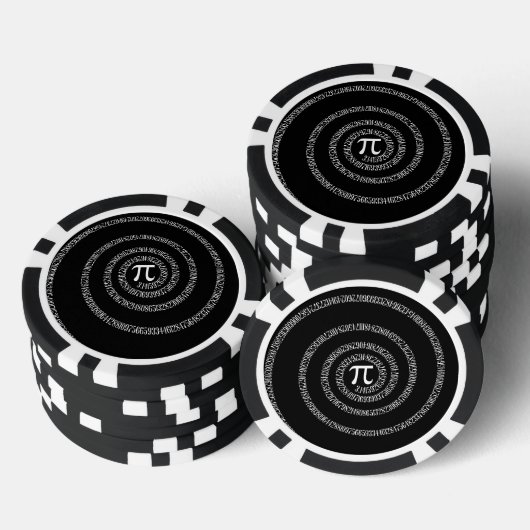 Spiral voor pi-cijfers op zwart pokerchips (Opstapeling)