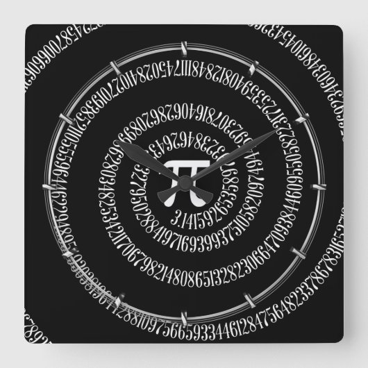 Spiral voor Pi op zwarte stijl Vierkante Klok (Voorkant)