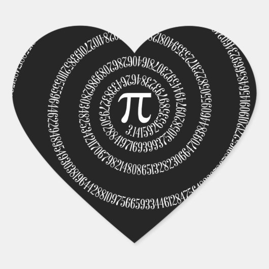Spiral voor Pi Typografie op zwart Hart Sticker (Voorkant)