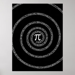 Spiral voor Pi Typografie op zwart Poster
