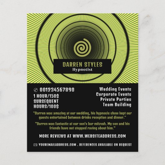 Spirale hypnose, Hypnotist Event Entertainer Flyer (Voorkant)