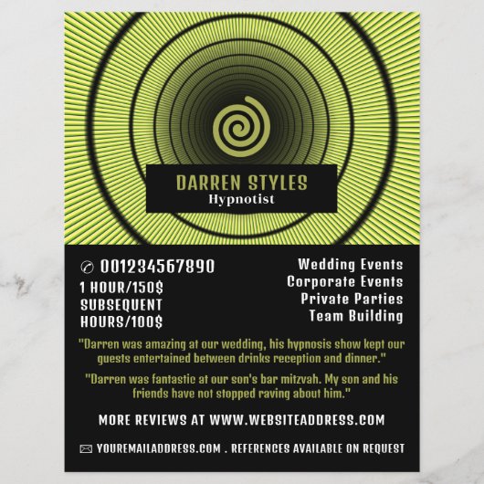 Spirale hypnose, Hypnotist Event Entertainer Flyer (Voorkant)
