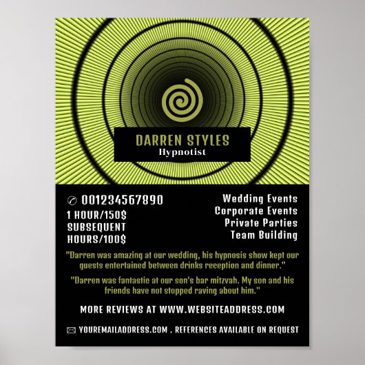 Spirale hypnose, Hypnotist Event Entertainer Poster (Voorkant)