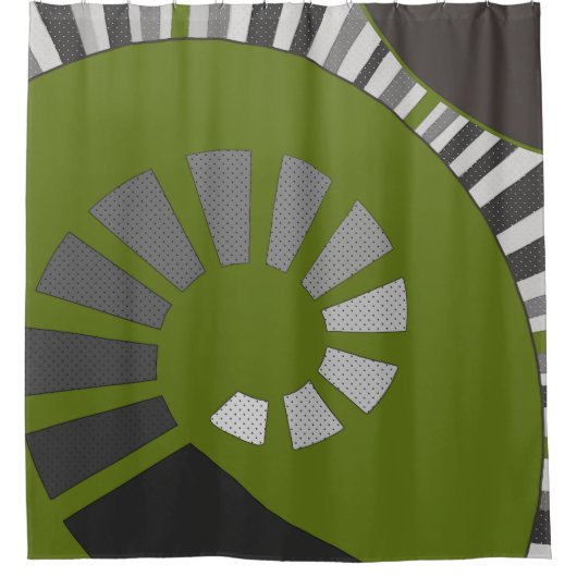 Spirale vorm, abstract, polka dots, grijs, groen douchegordijn (Voorkant)