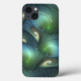 Spiralen Blauwgroen Beige Groen Abstract Fractal A Case-Mate iPhone Case