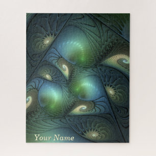 Spiralen Blauwgroen Beige Groen Abstract Fractal A Legpuzzel
