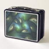 Spiralen Blauwgroen Beige Groene Abstracte Fractal (Achterkant)