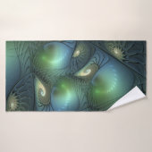 Spiralen Blauwgroen Beige Groene Abstracte Fractal Badhanddoek (Badhanddoek)