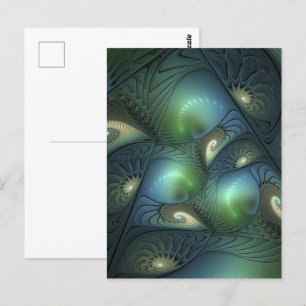 Spiralen Blauwgroen Beige Groene Abstracte Fractal Briefkaart