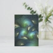 Spiralen Blauwgroen Beige Groene Abstracte Fractal Briefkaart (Staand voorkant)