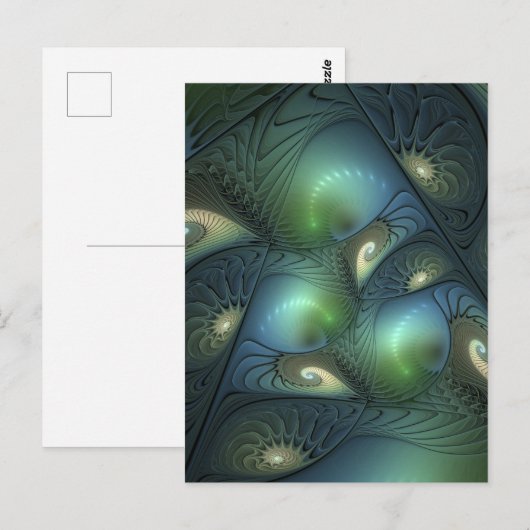 Spiralen Blauwgroen Beige Groene Abstracte Fractal Briefkaart (Voorkant / Achterkant)